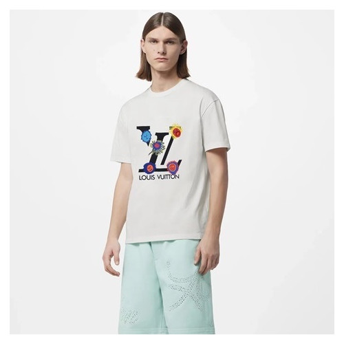 루이비통 남성 크루넥 화이트 반팔티 - Louis vuitton Mens White Short sleeved Tshirts - lv1499x