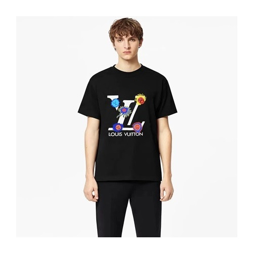 루이비통 남성 크루넥 블랙 반팔티 - Louis vuitton Mens Black Short sleeved Tshirts - lv1501x