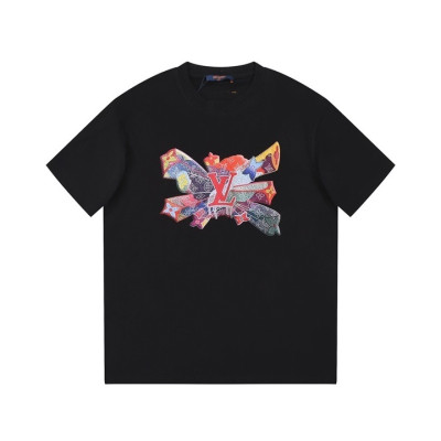 루이비통 남성 크루넥 블랙 반팔티 - Louis vuitton Mens Black Short sleeved Tshirts - lv1513x