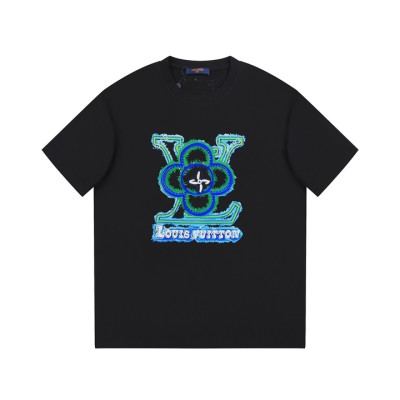 루이비통 남성 크루넥 블랙 반팔티 - Louis vuitton Mens Black Short sleeved Tshirts - lv1517x