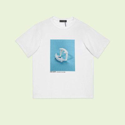 프라다 남성 크루넥 화이트 반팔티 - Prada Mens White Short sleeved Tshirts - pr614x