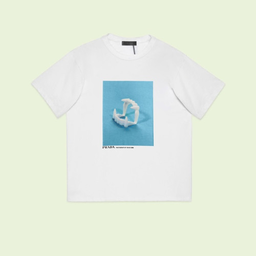 프라다 남성 크루넥 화이트 반팔티 - Prada Mens White Short sleeved Tshirts - pr614x