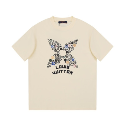 루이비통 남성 크루넥 아이보리 반팔티 - Louis vuitton Mens Ivory Short sleeved Tshirts - lv1536x
