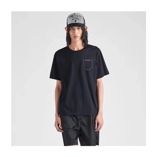 프라다 남성 크루넥 블랙 반팔티 - Prada Mens Black Short sleeved Tshirts - pr638x