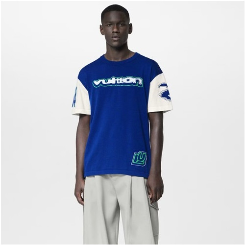 루이비통 남성 크루넥 블루 반팔티 - Louis vuitton Mens Blue Short sleeved Tshirts - lv1681x