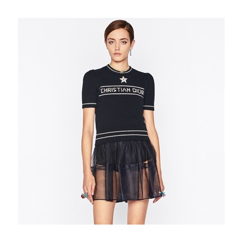 디올 여성 네이비 크루넥 반팔티 - Dior Womens Navy Short sleeved Tshirts - di608x