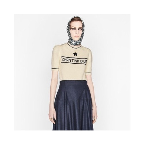 디올 여성 아이보리 크루넥 반팔티 - Dior Womens Ivory Short sleeved Tshirts - di609x
