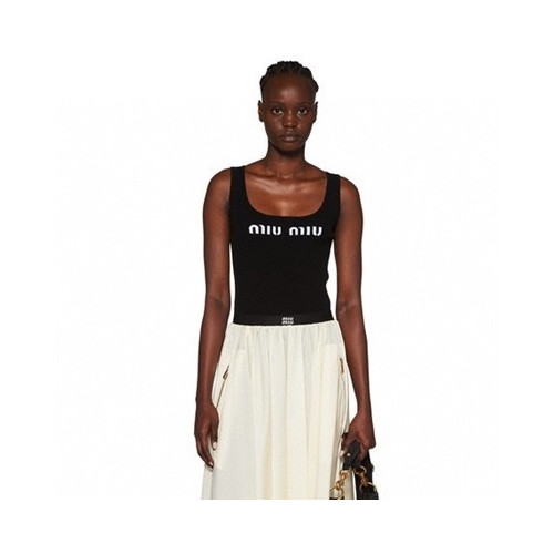 미우미우 여성 크루넥 블랙 나시 - Miumiu Ladys Black Sleeveless Tshirts - miu302x