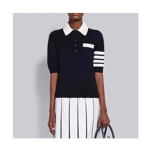 톰브라운 여성 네이비 폴로 반팔티 - Thom Browne Womens Navy Tshirts - th83x