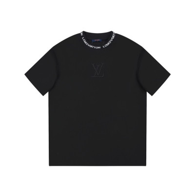 루이비통 남성 크루넥 블랙 반팔티 - Louis vuitton Mens Black Short sleeved Tshirts - lv1735x