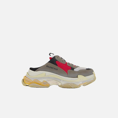 발렌시아가 남/녀 트리플 S 청키 레더 그레이/레드 뮬 스니커즈 【매장-130만원대】 - Balenciaga Unisex Red Sneakers - ba675x