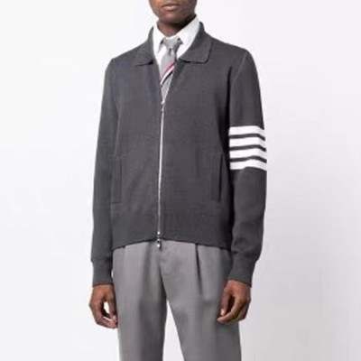 톰브라운 남성 그레이 집업 니트 - Thom Browne Mens Gray Knits - thc33x