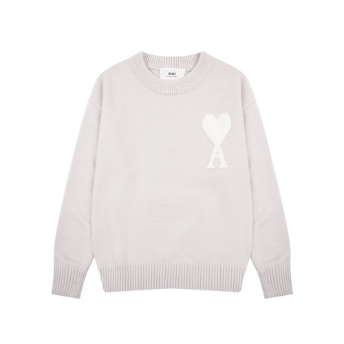 아미 남/녀 그레이 크루넥 니트 - Ami Unisex Gray Knits - amc106x