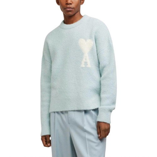 아미 남/녀 블루 크루넥 니트 - Ami Unisex Blue Knits - amc107x