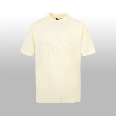 미우미우 남/녀 아이보리 반팔 셔츠 - Miumiu Unisex Ivory Tshirts - mic420x