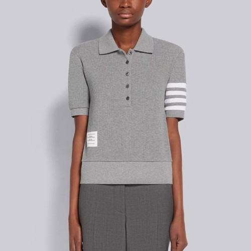 톰브라운 남성 그레이 폴로 반팔티 - Thom Browne Mens Gray Tshirts - thc994x