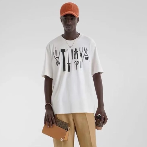 펜디 남성 화이트 반팔 티셔츠 - Fendi Mens White Tshirts - fec1377x