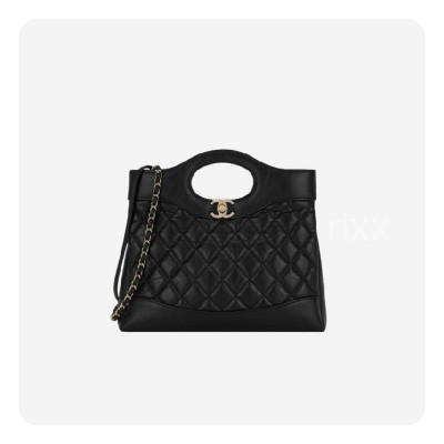 샤넬 31 미니 쇼핑백 샤이니 크럼플드 카프스킨 & 골드 메탈 블랙 - Chanel Mini Shopping Bag Shiny Crumpled  Calfskin Bag - ch2666z