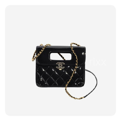 샤넬 핸들 장식의 미니 플랩백 페이턴트 카프스킨 & 골드 메탈 블랙- Chanel Handle Mini Flap Bag Crumpled Calfskin Bag - ch2667z