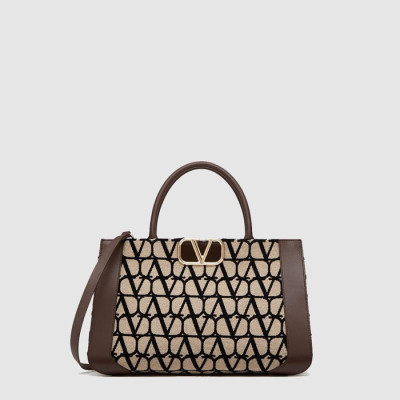 발렌티노 여성 미디엄 브이로고 시그니처 트왈 이코노그라프 핸드백 - Valentino Womens Medium V-Logo Signature Toile Iconograph Handbag - vab3433x