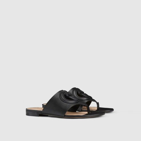구찌 여성 GG 레더 플랫 쪼리 - Gucci Womens GG Leather Flat Slip-on Sandals - gus6202x
