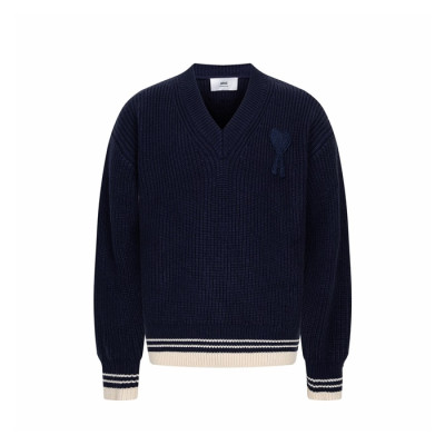 아미 남/녀 브이넥 니트웨어 - Ami Unisex V-neck Knitwear - amc9752x