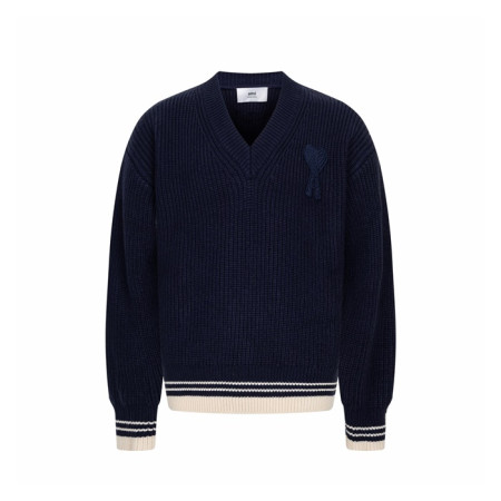아미 남/녀 브이넥 니트웨어 - Ami Unisex V-neck Knitwear - amc9752x