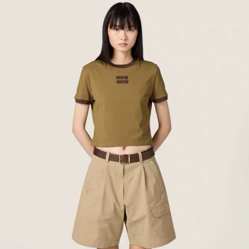 미우미우 여성 라운드 티셔츠 - Miumiu Womens Round Tshirt - mic13467x