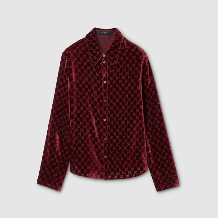 구찌 여성 스트레치 GG 벨벳 데보레 투피스 - Gucci Womens Stretch GG Velvet Devoré Shirt - guc13704x