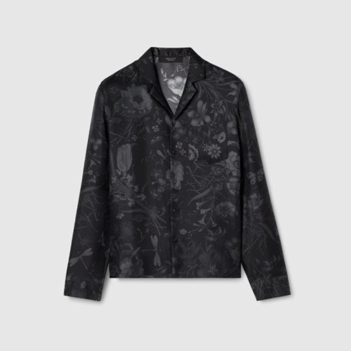 구찌 남성 프린트 실크 트윌 볼링 셔츠 -  Gucci Mens Printed Silk Twill Bowling Shirt - guc13780x