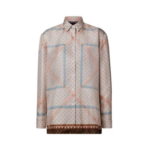 루이비통 여성 트렁크 프린트 실크 셔츠 - Louis vuitton Womens Trunk Print Silk Shirt - lvc14100x
