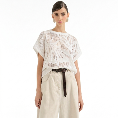 브루넬로쿠치넬리 여성 수련 무늬 티셔츠 - Brunello Cucinelli Womens Dazzling Water Lillies Knit Tshirt - brc14175x