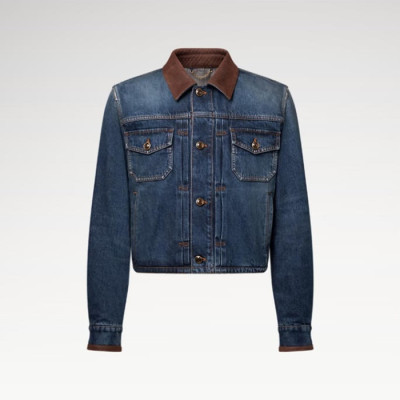 루이비통 남성 가죽 디테일 데님 재킷- Louis vuitton Mens Leather Signature Details Denim Jacket - lvc14330x