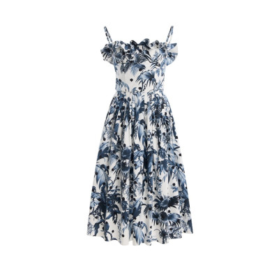 오스카 드 라 렌타 여성 도트 무늬 야자수 프린트 미디 드레스 - Oscar De La Renta Womens Dotted Palms Printed Midi Dress - osc14453x