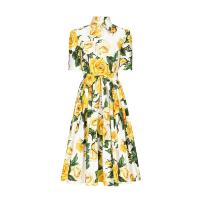 돌체앤가바나 여성 플로럴 프린트 벨트 미디 셔츠 드레스 - Dolce&Gabbana Womens Floral Print Belted Midi Shirt Dress - doc14458x