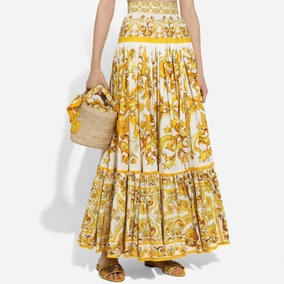 돌체앤가바나 여성 마졸리카 프린트 티어드 스커트 - Dolce&Gabbana Womens Majolica Print Tiered Skirt - doc14460x