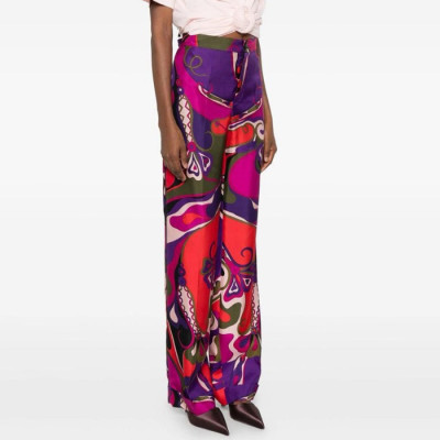 푸치 여성 오키디 프린트 실크 팬츠 - Pucci Womens Orchidee Printed Silk Trousers - puc14468x