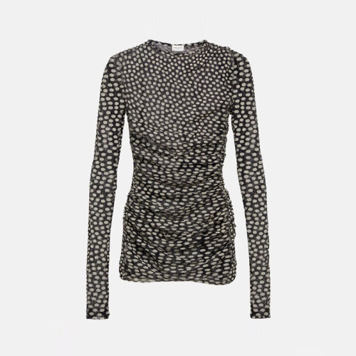 입생로랑 여성 도트 러플 튤 미니 드레스 - Saint Laurent Womens Ruched Mini Dress - ysc14536x