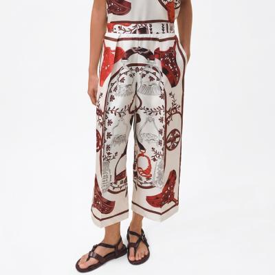 에르메스 여성 실크 프린트 와이드 팬츠 - Hermes Womens Silk Printed Wide-leg Pants - hec14571x