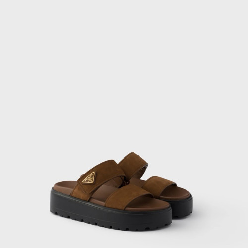 프라다 여성 누벅 슬라이드 - Prada Womens Nubuck Slides - prs14044x