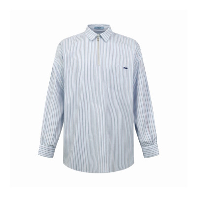 프라다 여성 스트라이프 헤링본 하프집 셔츠 - Prada Womens Striped Herringbone Half-Zip Shirt - prc15640x