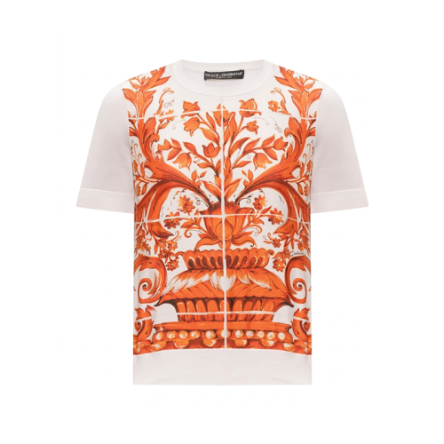 돌체앤가바나 여성 마졸리카 프린트 티셔츠 - Dolce&Gabbana Womens Majolica Print Tshirt - doc16000x