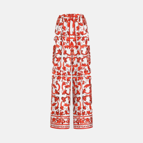 돌체앤가바나 여성 프린트 실크 트윌 와이드 팬츠 - Dolce&Gabbana Womens Printed Wide-Leg Pants - doc16001x