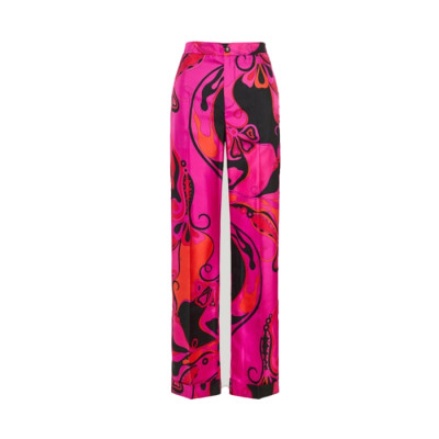푸치 여성 오키디 프린트 실크 팬츠 - Pucci Womens Orchidee Printed Silk Trousers - puc16017x