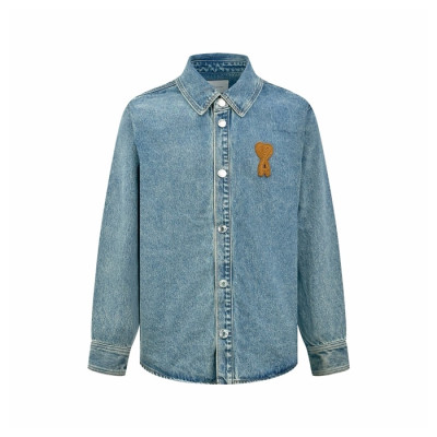 아미 남성 파리 자수 셔츠 - Ami Mens Paris Embroidered Shirt - amc16530x