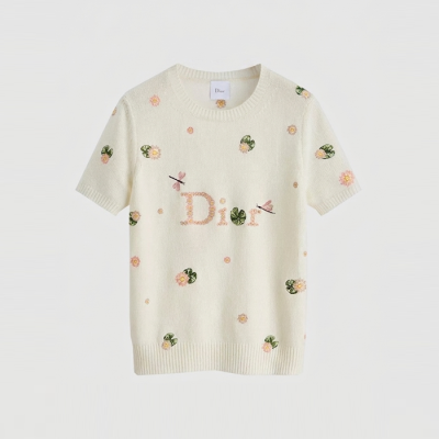 디올 여성 자수 반소매 스웨터 - Dior Womens Embroidered Sweater - dic16672x