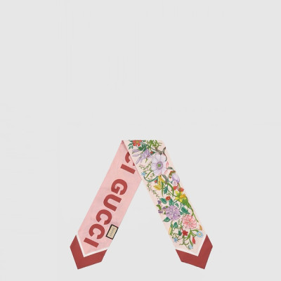 구찌 여성 트윌 플로라 프린트 넥 보우 스카프 - Gucci Womens Twill Flora Print Neck Bow Scarf - acc10811x