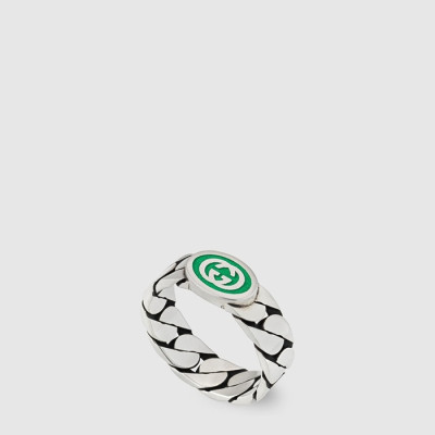 구찌 남/녀 인터로킹 에나멜 링 - Gucci Unisex Interlocking Enamel Ring - acc10961x